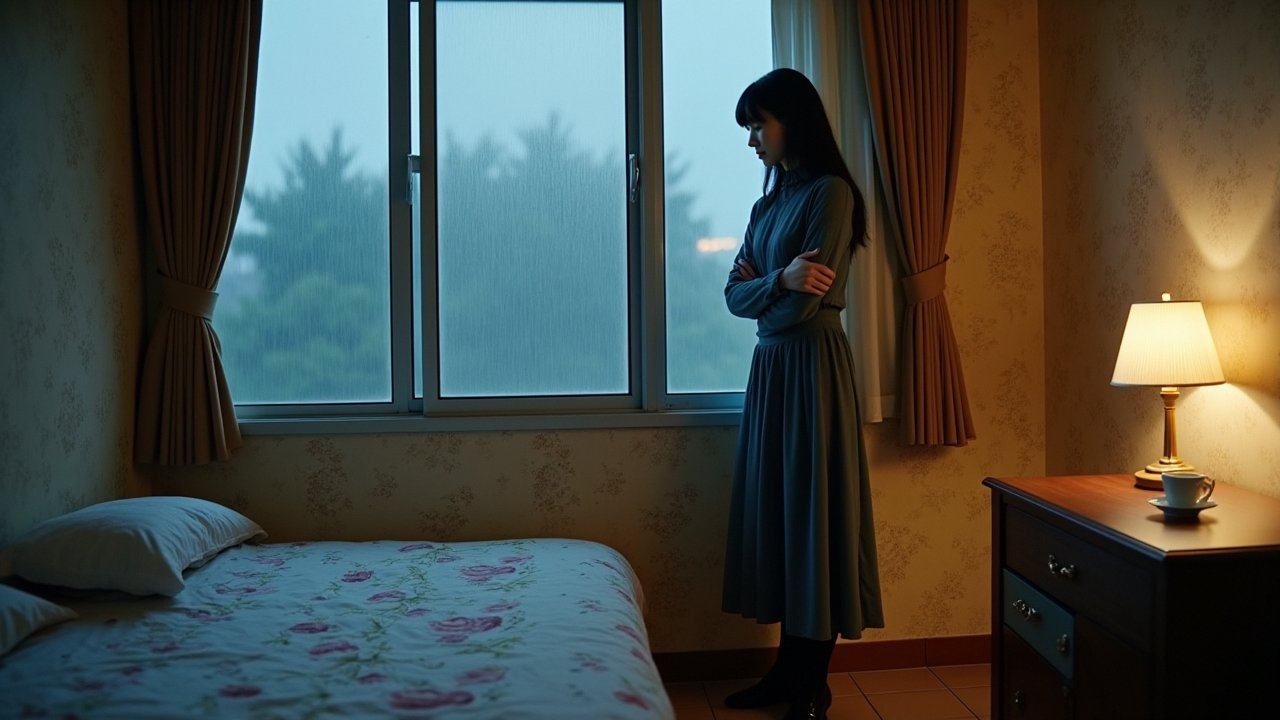 “从失望 撑到冷静”——所有努力都归于平静，只剩窗外雨声。